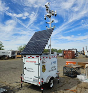 Jatagan's solar mobile surveillance unit at a job site to prevent construction theft