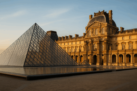 Louvre Museum courtyard and pyramid, location of the 2025 Paris jewel heist that exposed perimeter security gaps