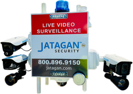 Outdoor mount-anywhere surveillance unit by Jatagan Security showcasing Automatic Repair Module for continuous site protection.