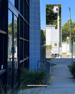 Outdoor video security cameras monitoring the construction site of the new San Jose Police Academy at 300 Enzo Drive.