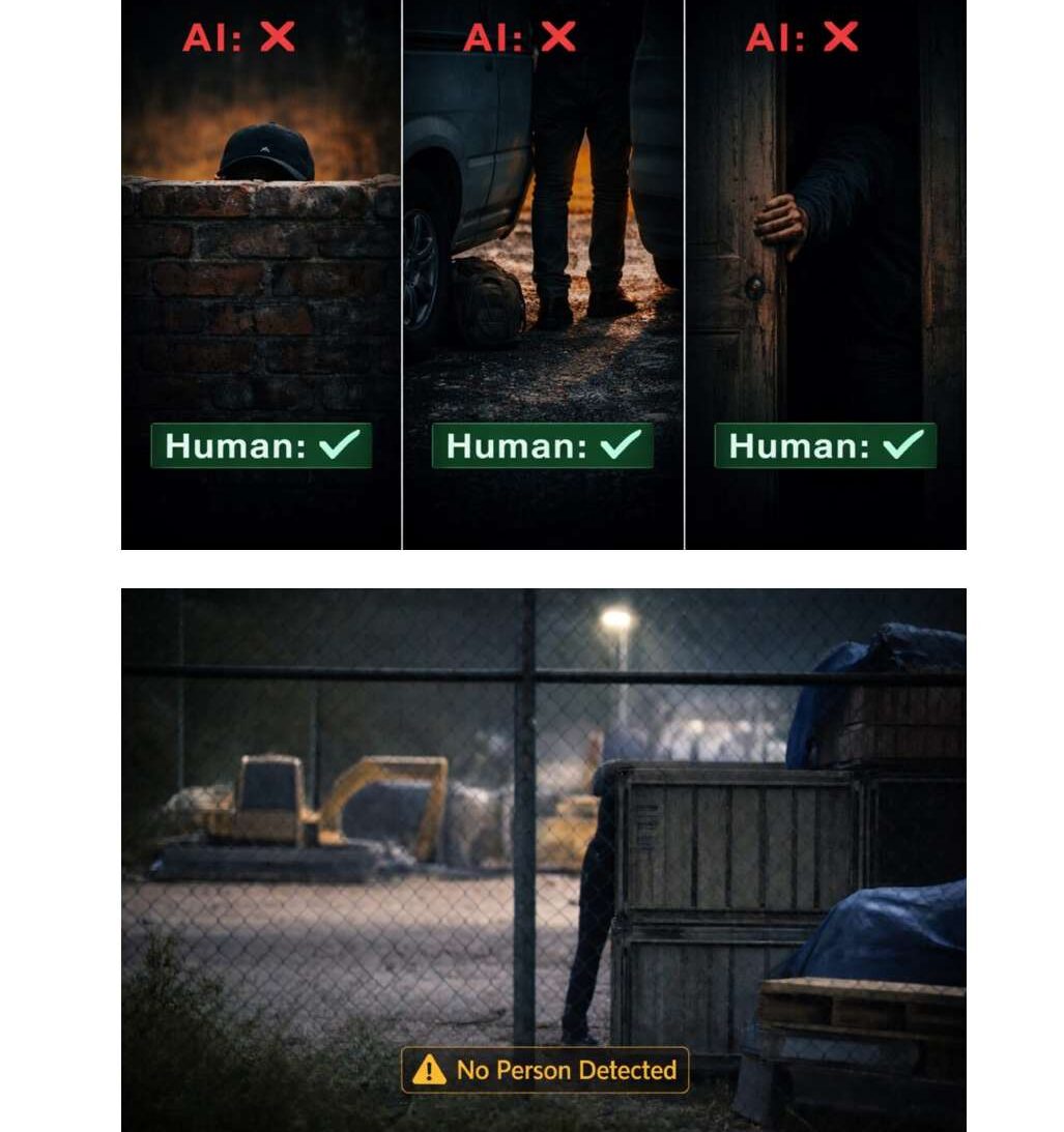 AI fails to detect partial body and through obstruction