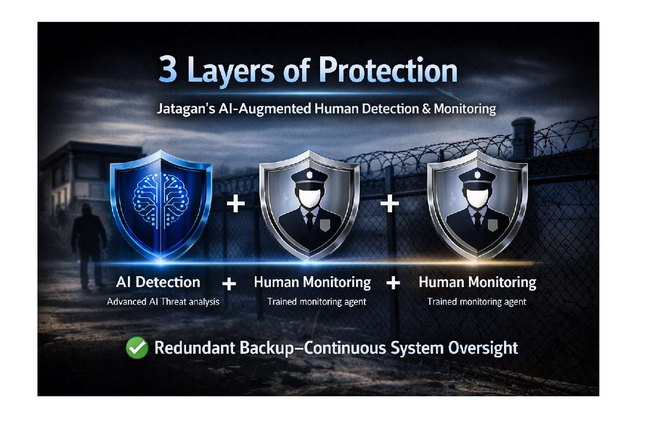 Jatagan's AI-augmented human detection and monitoring, 3 layers - AI + 2 human agents