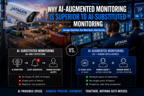 AI-augmented vs AI-only outdoor video security monitoring with human agents and AI detection layers